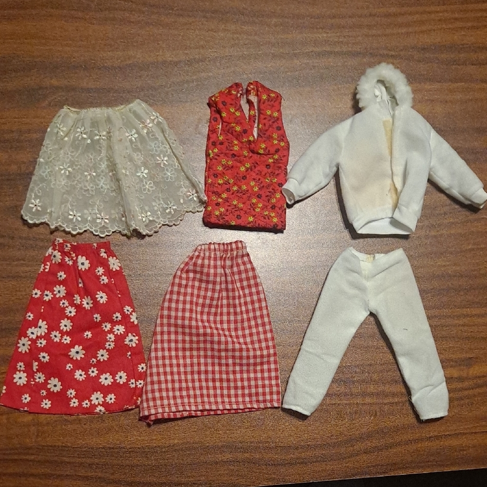 Vintage Doll Clothing Set - Red, White, and Cream